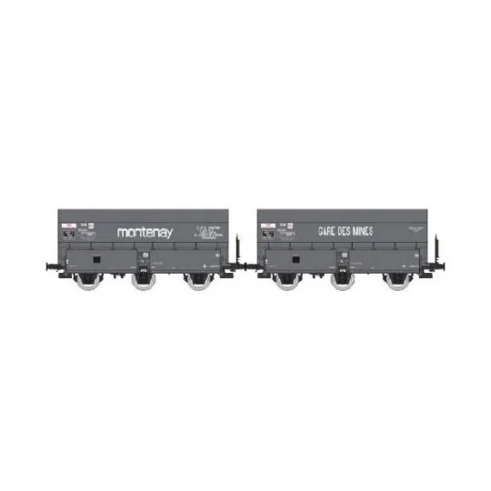 Set of 2 SNCF MH45 coke wagons, MONTENAY / Mines Station - REE WB96... WB-964-Set of 2 SNCF MH45 coke wagons, STEMI - REE WB961 - HO 1/87