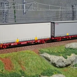 SudExpress SUTF61717 Double wagon porte conteneur Laagrss, Transfesa, bruns chargé 2 conteneurs Sudexpress SUD_SUTF61717 - 1