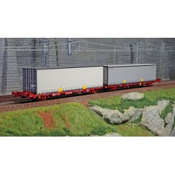 SudExpress SUTF61717 Double wagon porte conteneur Laagrss, Transfesa, bruns chargé 2 conteneurs Sudexpress SUD_SUTF61717 - 1