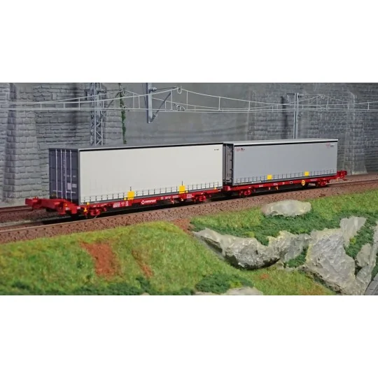 SudExpress SUTF61717 Double container wagon Laagrss, Transfesa, bro... SUD_SUTF61717-SudExpress SUTF61717 Double container wagon Laagrss, Transfesa, brown, loaded with 2 containers