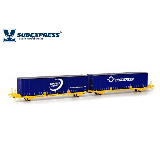 SUD_SUTF27017-SudExpress Sud SUTF27017 Double container wagon Laagrss, Transfesa and OMFESA, yellow, loaded with 2 blue containers