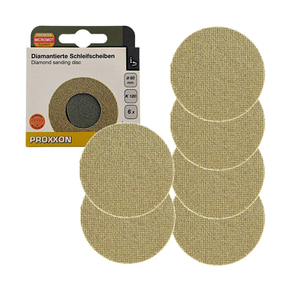 Disque de ponçage abrasif diamanté Ø 50mm, Grain 120 (x6) Proxxon 2... Disque de ponçage abrasif diamanté Ø 50mm, Grain 120 (x6) Proxxon 2...