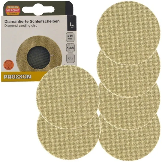 Disque de ponçage abrasif diamanté Ø 50mm, Grain 200 (x6) Proxxon 2... PRX-28676-Disque de ponçage abrasif diamanté Ø 50mm, Grain 200 (x6) Proxxon 28676