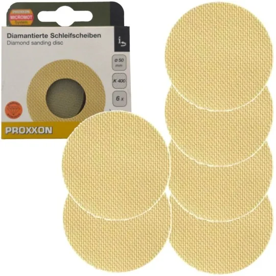 Disque de ponçage abrasif diamanté Ø 50mm, Grain 400 (x6) Proxxon 2... PRX-28677-Disque de ponçage abrasif diamanté Ø 50mm, Grain 400 (x6) Proxxon 28677