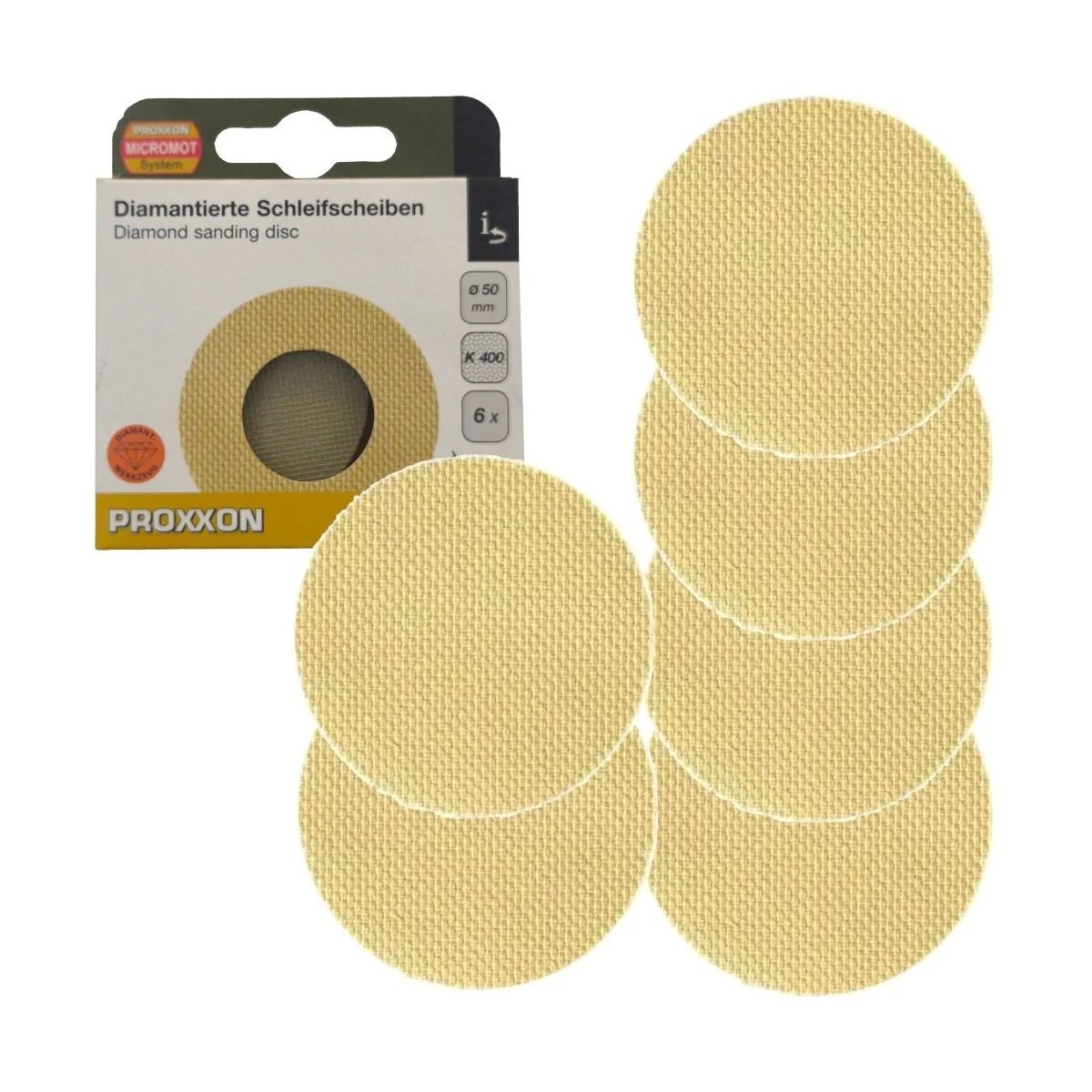 Disque de ponçage abrasif diamanté Ø 50mm, Grain 400 (x6) Proxxon 2... Disque de ponçage abrasif diamanté Ø 50mm, Grain 400 (x6) Proxxon 2...