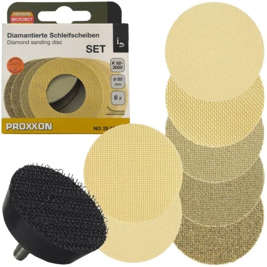 Set disques de ponçage abrasif diamantés Ø 50mm, Grain 60 à 3000 (x... PRX-28679-Set disques de ponçage abrasif diamantés Ø 50mm, Grain 60 à 3000 (x7) Proxxon 28679