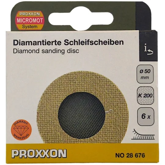 Disque de ponçage abrasif diamanté Ø 50mm, Grain 200 (x6) Proxxon 2... PRX-28676-Disque de ponçage abrasif diamanté Ø 50mm, Grain 200 (x6) Proxxon 28676