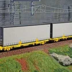 SudExpress Sud SUTF26317 Double wagon porte conteneur Laagrss, Transfesa, jaune chargé 2 conteneurs gris sans marquages Sudexpre