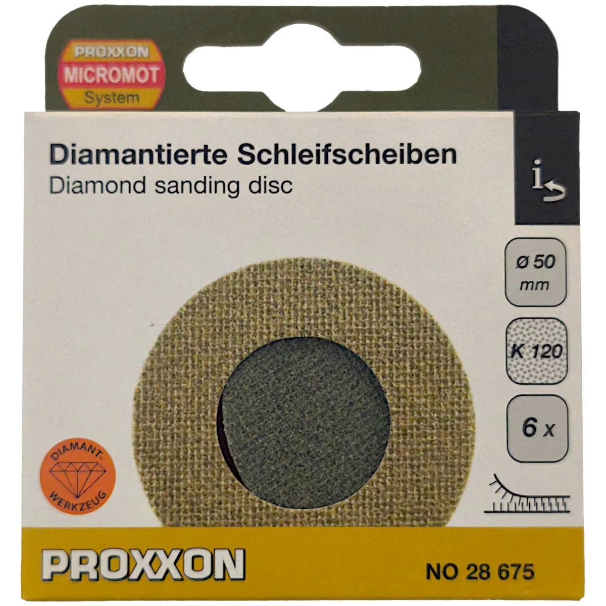 Proxxon 28675 Diamond Abrasive Sanding Disc Ø 50mm, Grit 120 (x6) Proxxon 28675 Diamond Abrasive Sanding Disc Ø 50mm, Grit 120 (x6)