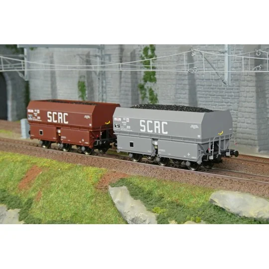 Set of 2 SNCF MH45 coke wagons, SCRC - REE WB960 - HO 1/87 WB-960-Flat wagon OCEM 19 + 4 beer containers CHAMPIGNEULLES- REE Models - WB989 - HO