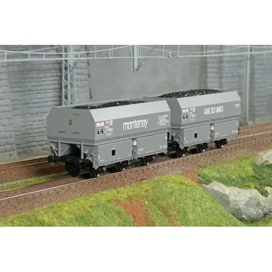 Coffret de 2 wagons coke MH45 SNCF, MONTENAY / Gare des Mines - REE... WB-964-Coffret de 2 wagons coke MH45 SNCF, STEMI - REE WB961 - HO 1/87