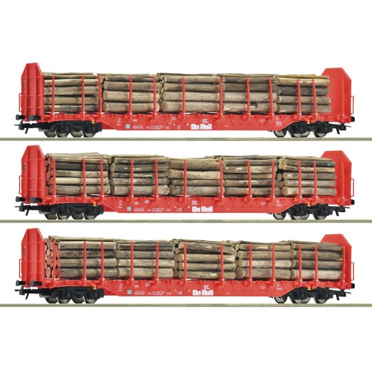 Coffret de 3 wagons à ranchers OnRail GmbH, chargés grumes ép. VI -... ROCO_6600318-Set de 3 wagons-citernes Zacns NACCO - Roco 6600197, H0 1/87