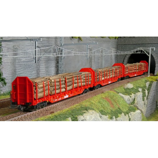Coffret de 3 wagons à ranchers OnRail GmbH, chargés grumes ép. VI -... ROCO_6600318-Set de 3 wagons-citernes Zacns NACCO - Roco 6600197, H0 1/87
