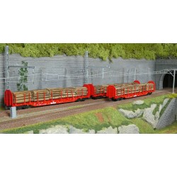Coffret de 3 wagons à ranchers OnRail GmbH, chargés grumes ép. VI -...