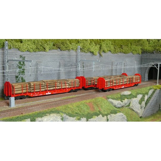 Coffret de 3 wagons à ranchers OnRail GmbH, chargés grumes ép. VI -... ROCO_6600318-Set de 3 wagons-citernes Zacns NACCO - Roco 6600197, H0 1/87