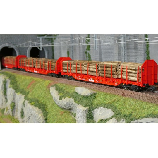 Coffret de 3 wagons à ranchers OnRail GmbH, chargés grumes ép. VI -... ROCO_6600318-Set de 3 wagons-citernes Zacns NACCO - Roco 6600197, H0 1/87