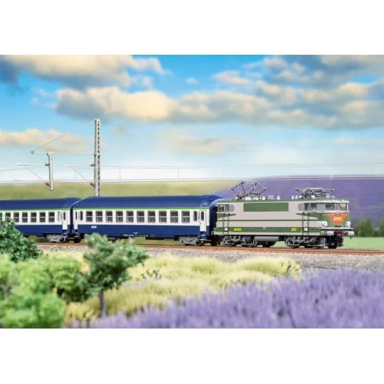 Coffret de départ numérique train voyageurs BB 9231 SNCF Arzens - T... Trix_11168-Coffret de départ train voyageurs avec série 141 électrique, DB AG - MiniTrix 11132 - N 1/160