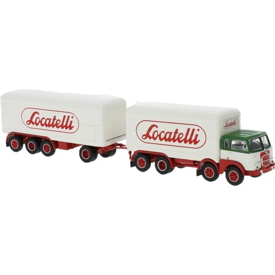 SAI_58438-Brekina 58438 Fiat 690 Millepiedi truck, white/red, with 4-axle trailer