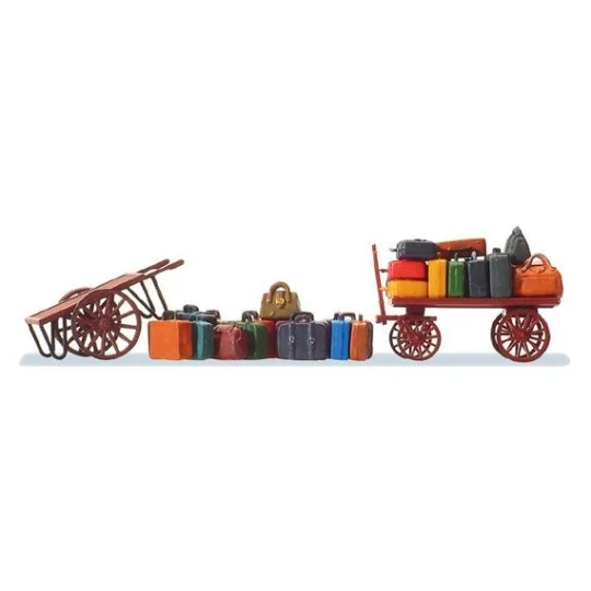 Preiser_17705-Preiser 17705 Deux chariots à bagages avec 15 pièces de bagage