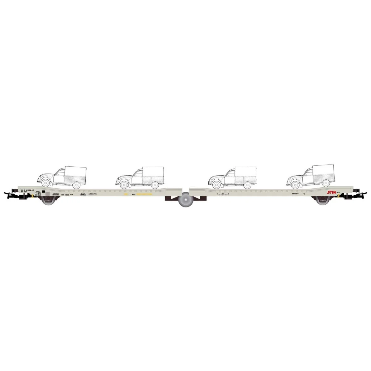 Jouef HJ6205 Ladks 3-axle flat wagon, STVA grey livery, loaded with...