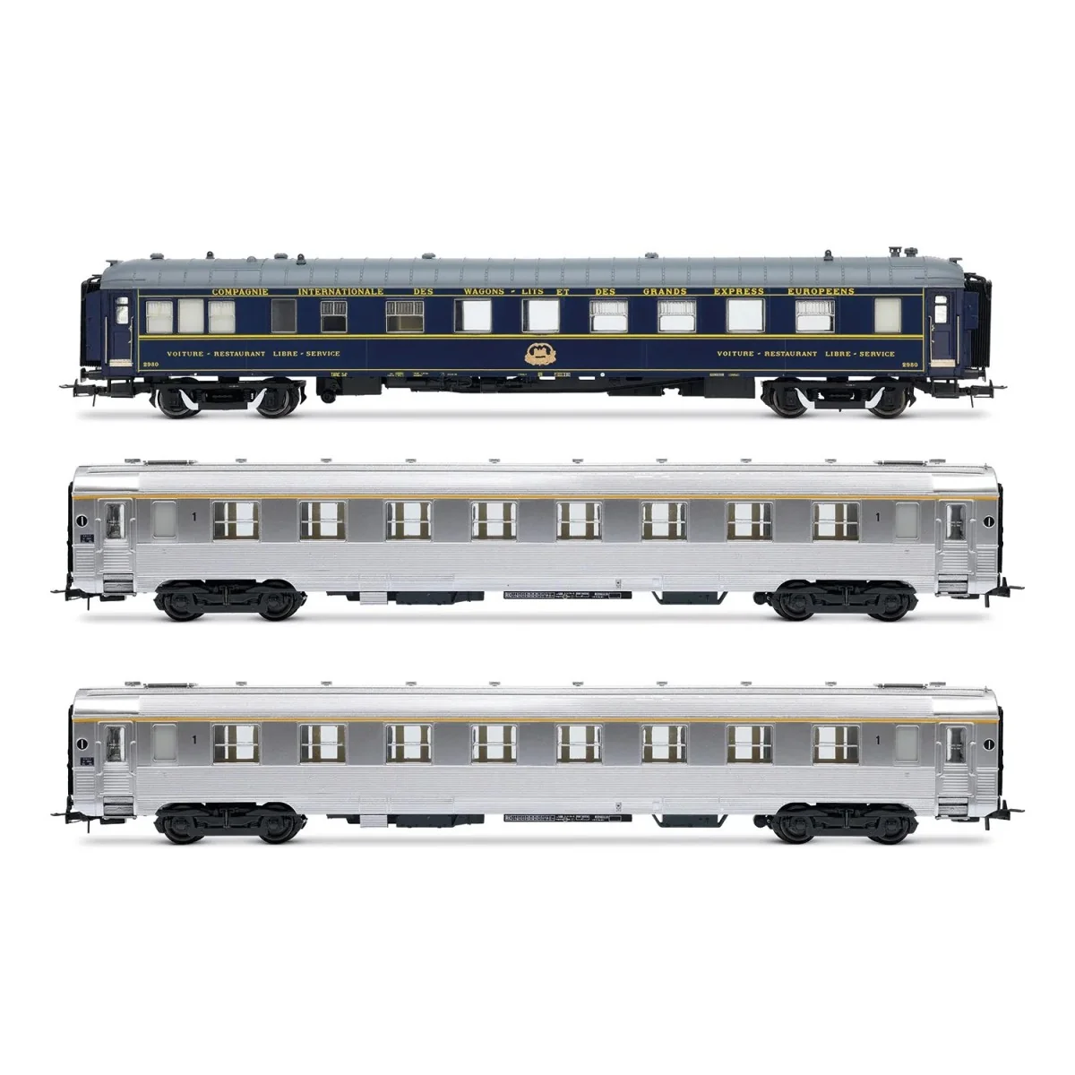 Coffret 3 voitures Sud Express CIWL et DEV Inox courtes SNCF époque... Coffret 3 voitures Sud Express CIWL et DEV Inox courtes SNCF époque...
