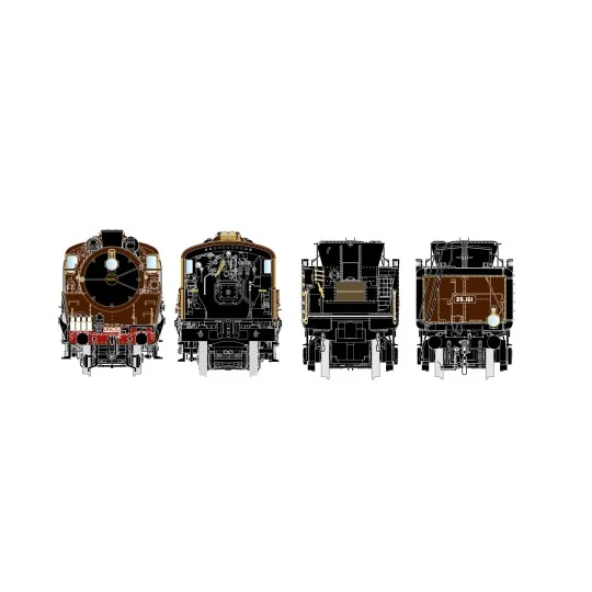 R37_HO41609A-Locomotive à vapeur Super Pacific Nord 3.1265 + 35.161 Fives, SNCF, livrée chocolat, DCC sonore, fumée - R37 HO41609DSF HO
