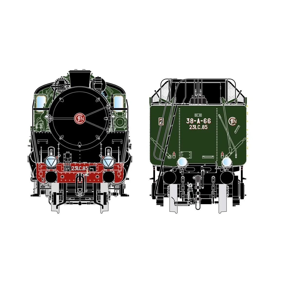 Locomotive à vapeur Super Pacific 2.231 C 85 + 38 A 66 La Chapelle,... Locomotive à vapeur Super Pacific 2.231 C 85 + 38 A 66 La Chapelle,...