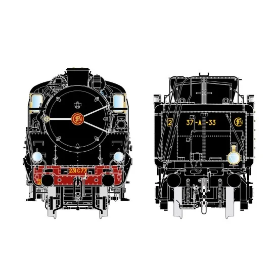 Locomotive à vapeur Super Pacific 2.231 C 77 + 37 A 33 Fives, SNCF,... R37_HO41611A-Locomotive à vapeur Super Pacific 2.231 C 77 + 37 A 33 Fives, SNCF, livrée noire, DCC sonore, fumée - R37 HO41611DSF
