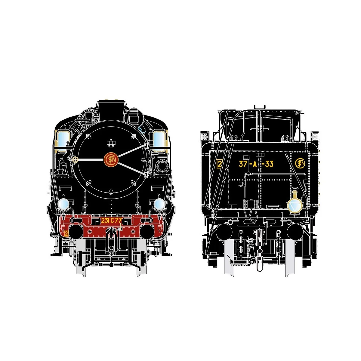 Locomotive à vapeur Super Pacific 2.231 C 77 + 37 A 33 Fives, SNCF,... Locomotive à vapeur Super Pacific 2.231 C 77 + 37 A 33 Fives, SNCF,...