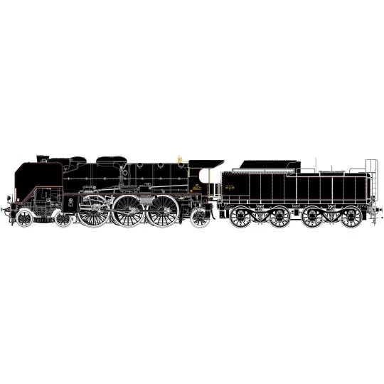 Locomotive à vapeur Super Pacific 2.231 C 77 + 37 A 33 Fives, SNCF,... R37_HO41611A-Locomotive à vapeur Super Pacific 2.231 C 77 + 37 A 33 Fives, SNCF, livrée noire, DCC sonore, fumée - R37 HO41611DSF