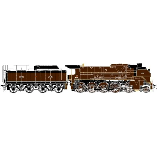R37_HO41209DSF-Locomotive à vapeur Super Pacific Nord 3.1265 + 35.161 Fives, livrée chocolat, DCC sonore, fumée - R37 HO41609DSF HO