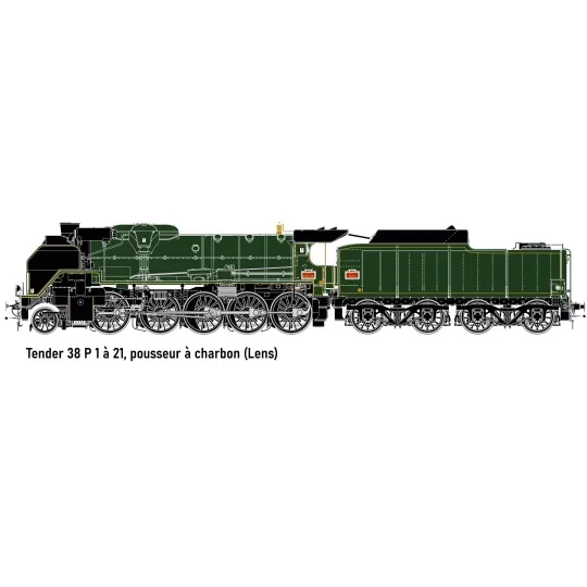 Locomotive à vapeur 2.150 P 48 + 38 P 6 Lens, SNCF, livrée verte, D... R37_HO41211DSF-Locomotive à vapeur Nord 2.150 B 11 + 36 A 7 Béthune, livrée verte, DCC sonore, fumée - R37 HO41210DSF HO