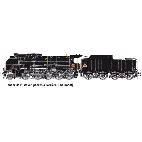 R37_HO41212A-Locomotive à vapeur 1.150 P 41 + 36 P 21 Chaumont, SNCF, livrée noire, DCC sonore, fumée - R37 HO41212DSF HO