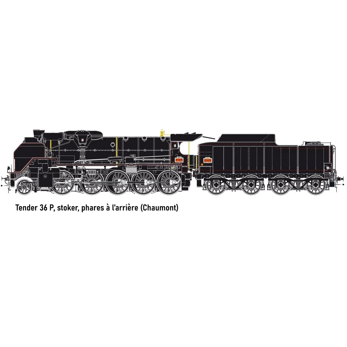 Locomotive à vapeur 1.150 P 41 + 36 P 21 Chaumont, SNCF, livrée noi...