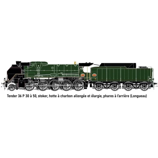 Locomotive à vapeur 2.150 P 115 + 36 P 37 Longueau, SNCF, livrée ve... R37_HO41213A-Locomotive à vapeur 2.150 P 115 + 36 P 37 Longueau, SNCF, livrée verte, DCC sonore, fumée - R37 HO41213DSF HO