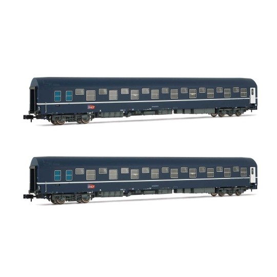 HN4343-Arnold HN4343 Set of 2 T2 sleeping cars, blue livery with Carmillon logo, N scale