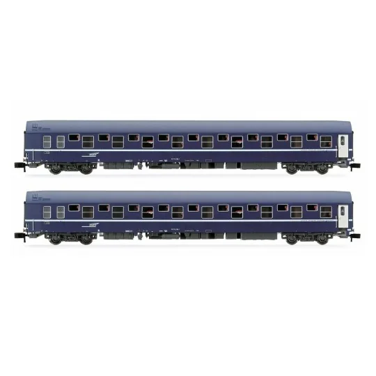 HN4342-Arnold HN4342 Set de 2 wagons-lits T2, livrée bleu avec logo casquette, échelle N