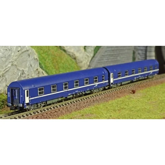 HN4342-Arnold HN4342 Set of 2 T2 sleeping cars, blue livery with cap logo, N scale