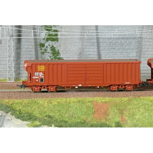 Coffret de 3 wagons Taems à toit roulant SNCF époque IV - Roco 6600285 - H0 Roco_6600285-Roco 6600203 Set de 3 wagons tombereaux à bogies, type Fas, SNCF