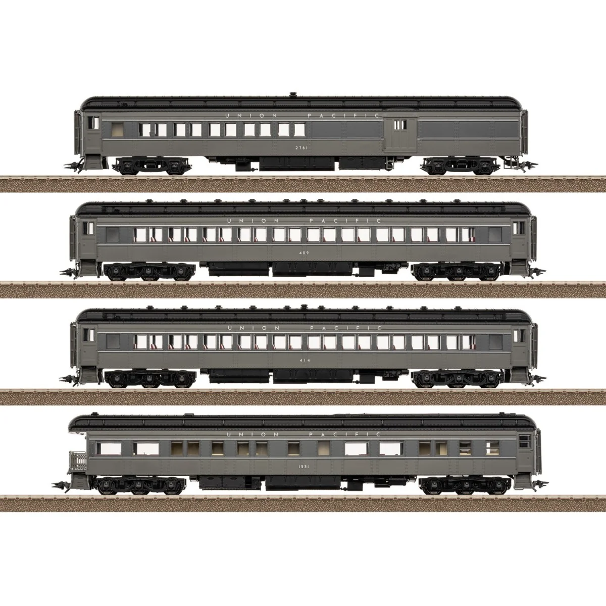 Coffret 4 voitures voyageurs US Heavyweight Union Pacific H0 Époque III - Trix Coffret 4 voitures voyageurs US Heavyweight Union Pacific H0 Époque III - Trix
