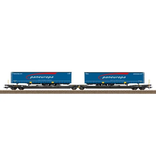 Wagon-poche double Sdggmrss TX Logistik Paneuropa, TX Logistik AG, époque VI - Trix_24476-Coffret 4 voitures voyageurs US Heavyweight Union Pacific H0 Époque III - Trix 23729