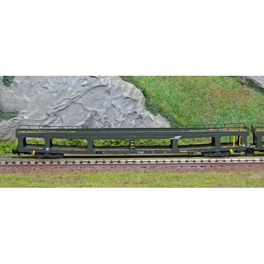 HN4347-Arnold HN4347 Set of 2 car carriers, DD DEV 66, green livery, white cap logo, N scale