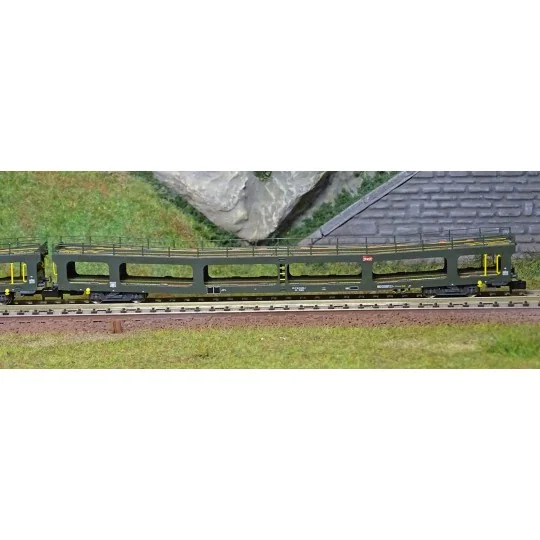 Arnold HN4348 Set of 2 car transporters, DD DEV 66, green livery, c... HN4348-Arnold HN4348 Set of 2 car transporters, DD DEV 66, green livery, carmillon logo, N scale