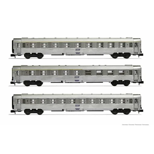 HN4338-Arnold HN4338 Set of 3 DEV stainless steel passenger cars, A9/A5/B10, framed logo, N scale