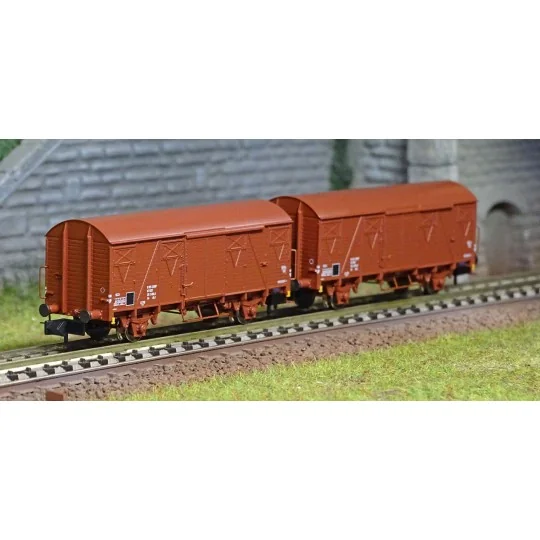 HN6515-Arnold HN6515 Set of 2 covered wagons with axles, type G4, SNCF, N scale