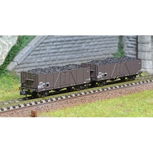 HN6491-Arnold HN6491 Set of 2 Tow-type hopper wagons, loaded with coal, SNCF, N scale