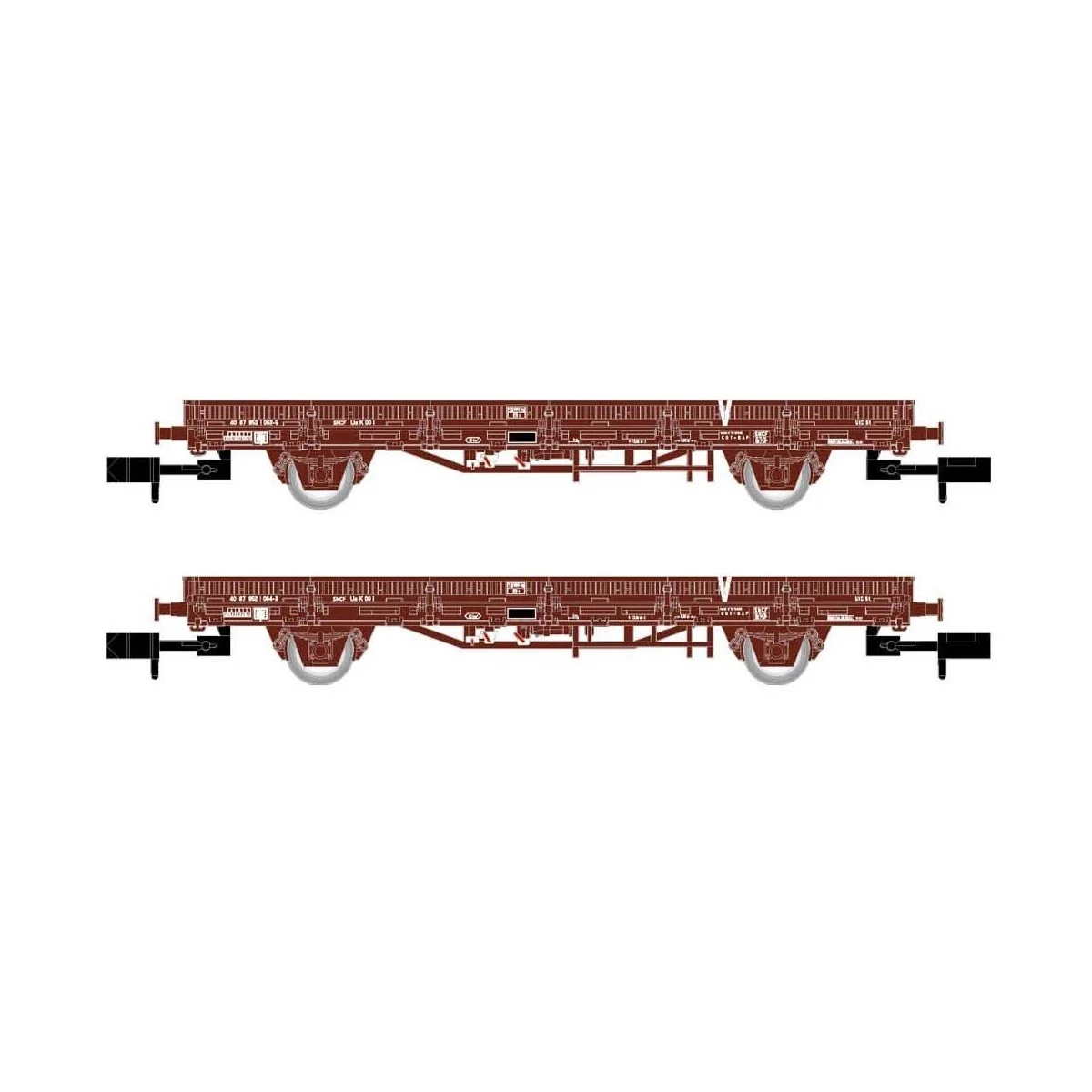 Arnold HN6543 Set of 2 flat wagons with "V" sideboards, loaded with...