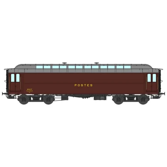 VB-252-Ree Modeles VB252 Voiture postale Allège OCEM 16m, PEZ brun PTT, toit gris, châssis noir, SNCF