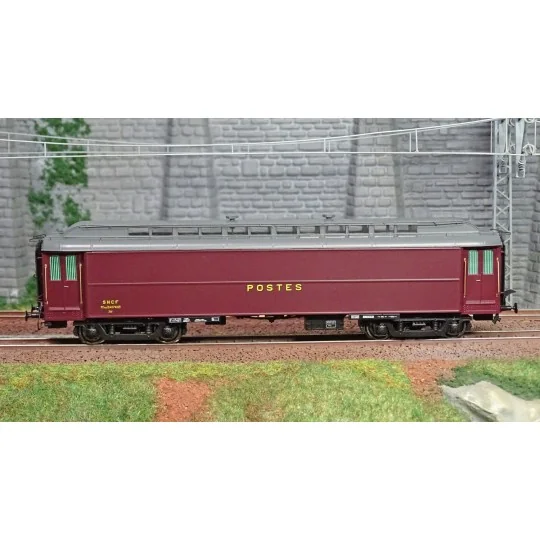 VB-253-Ree Modeles VB253 Voiture postale Allège OCEM 16m, PEZ brun PTT, toit gris, châssis noir, SNCF