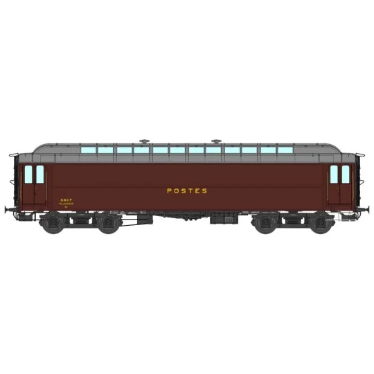 VB-253-Ree Modeles VB253 Voiture postale Allège OCEM 16m, PEZ brun PTT, toit gris, châssis noir, SNCF